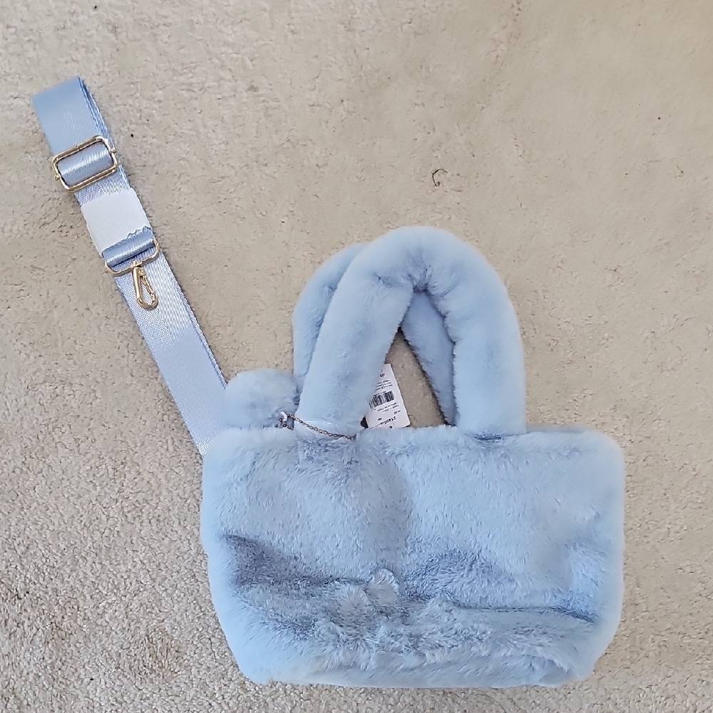 Blue Faux Fur Handbag